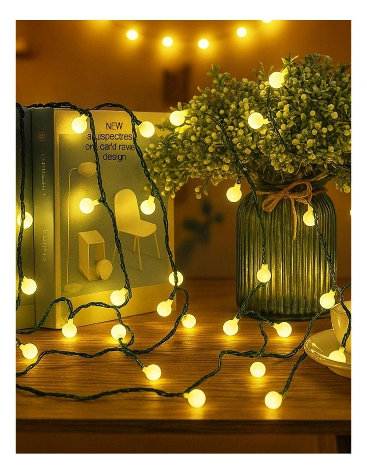 300 LED Connectable Cluster String Light with Cherry Balls in Dark Green Cable Warm White image 3