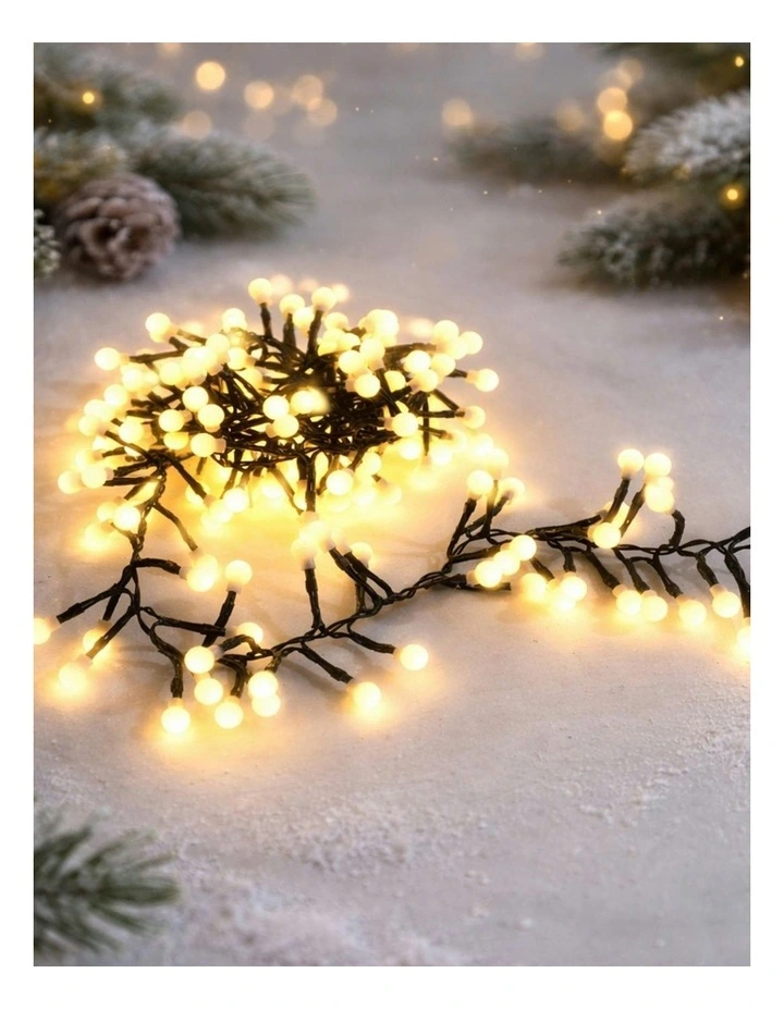 300 LED Connectable Cluster String Light with Cherry Balls in Dark Green Cable Warm White image 4