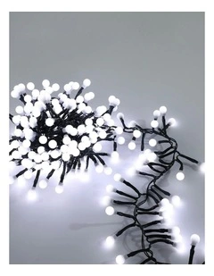 300 LED Connectable Cluster String Light with Cherry Balls in Dark Green Cable White