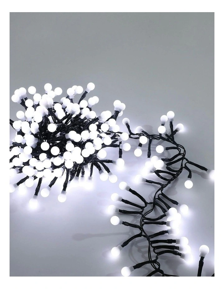 300 LED Connectable Cluster String Light with Cherry Balls in Dark Green Cable White image 1