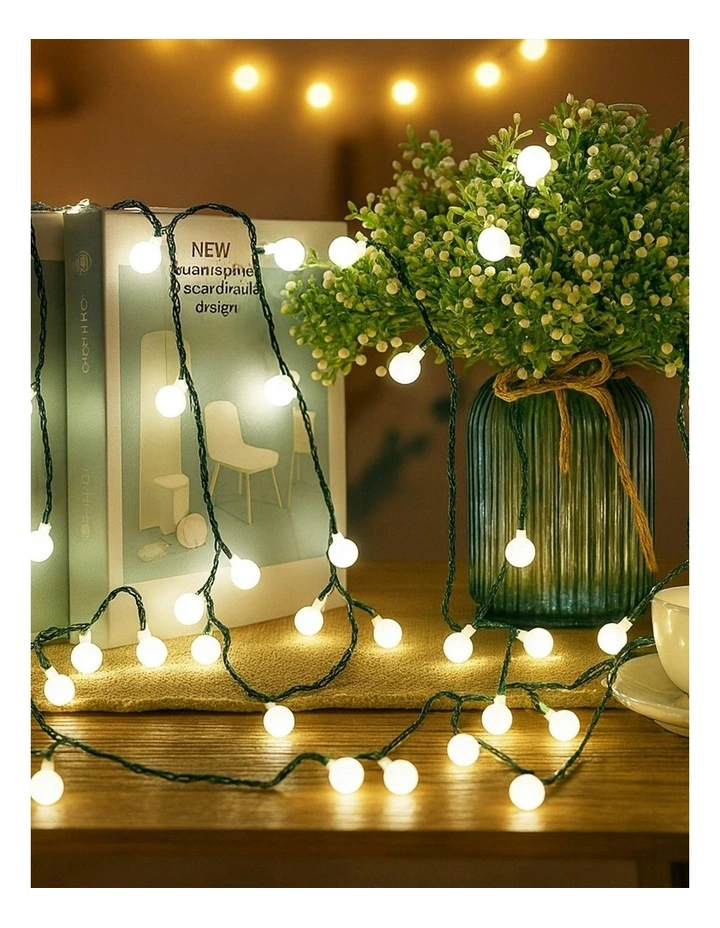 300 LED Connectable Cluster String Light with Cherry Balls in Dark Green Cable White image 2