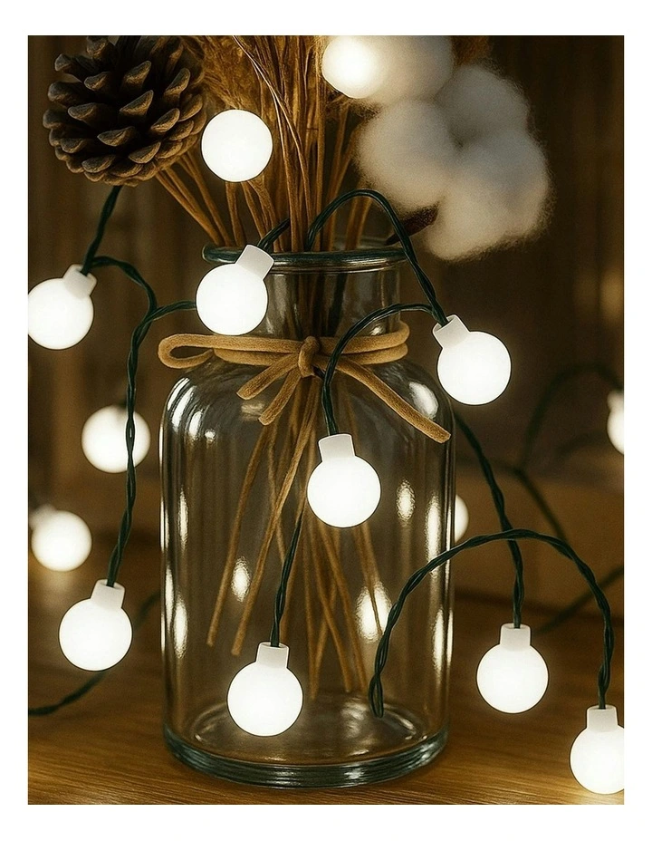 300 LED Connectable Cluster String Light with Cherry Balls in Dark Green Cable White image 3