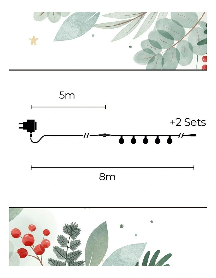 300 LED Connectable Cluster String Light with Cherry Balls in Dark Green Cable Red   White image 5