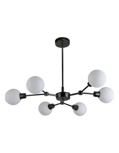 Opal Glass Grette Pendant 6 Lights in Black