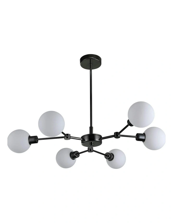 Opal Glass Grette Pendant 6 Lights in Black image 1