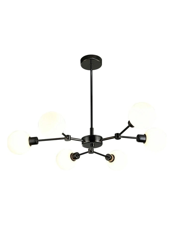 Opal Glass Grette Pendant 6 Lights in Black image 2