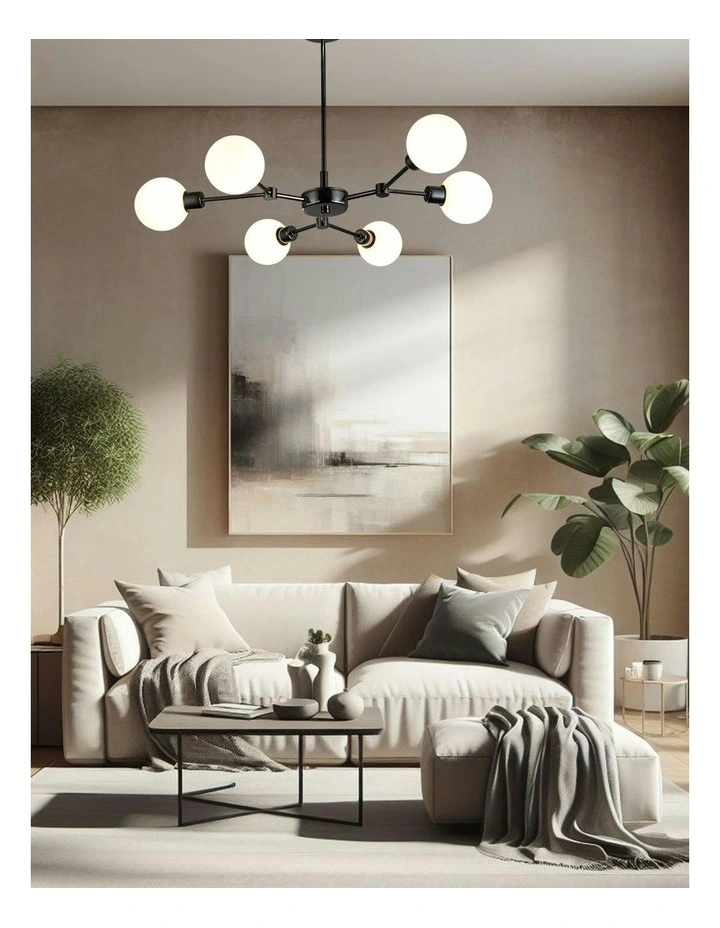 Opal Glass Grette Pendant 6 Lights in Black image 3