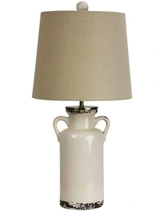 Whit by Distressed Ceramic Table Lamp With Harp Shade in Ivory
