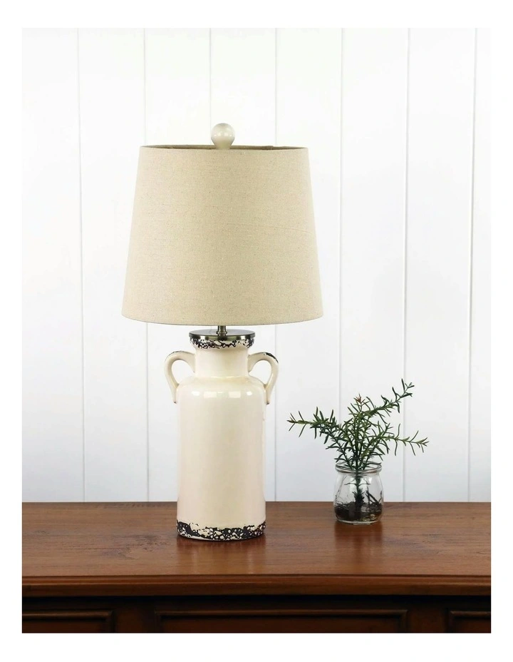 Whit by Distressed Ceramic Table Lamp With Harp Shade in Ivory image 2