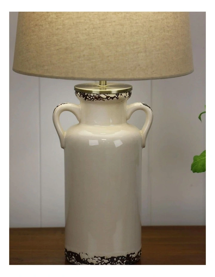 Whit by Distressed Ceramic Table Lamp With Harp Shade in Ivory image 3