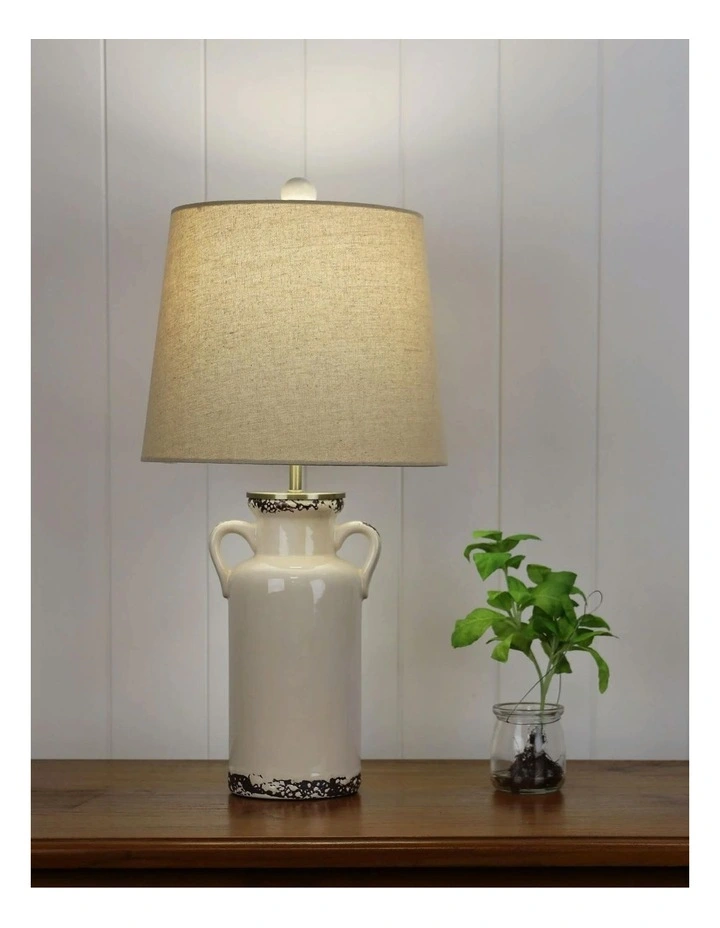 Whit by Distressed Ceramic Table Lamp With Harp Shade in Ivory image 4