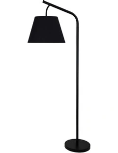 Padstow Metal Floor Lamp with Cotton Shade in Black