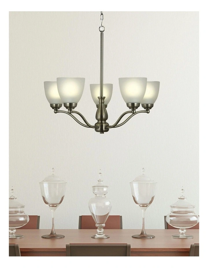 RochesterTraditional Glass 5 Pendant Light in Antique Brass image 2