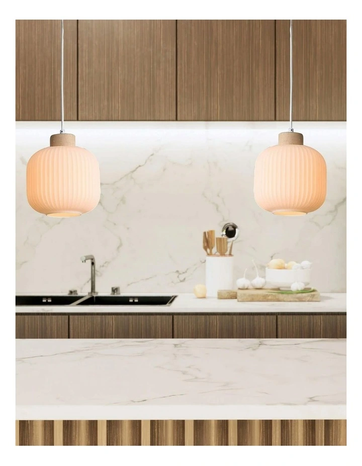 Bolli Real Timber & Opal Glass Pendant Light 200cm image 3