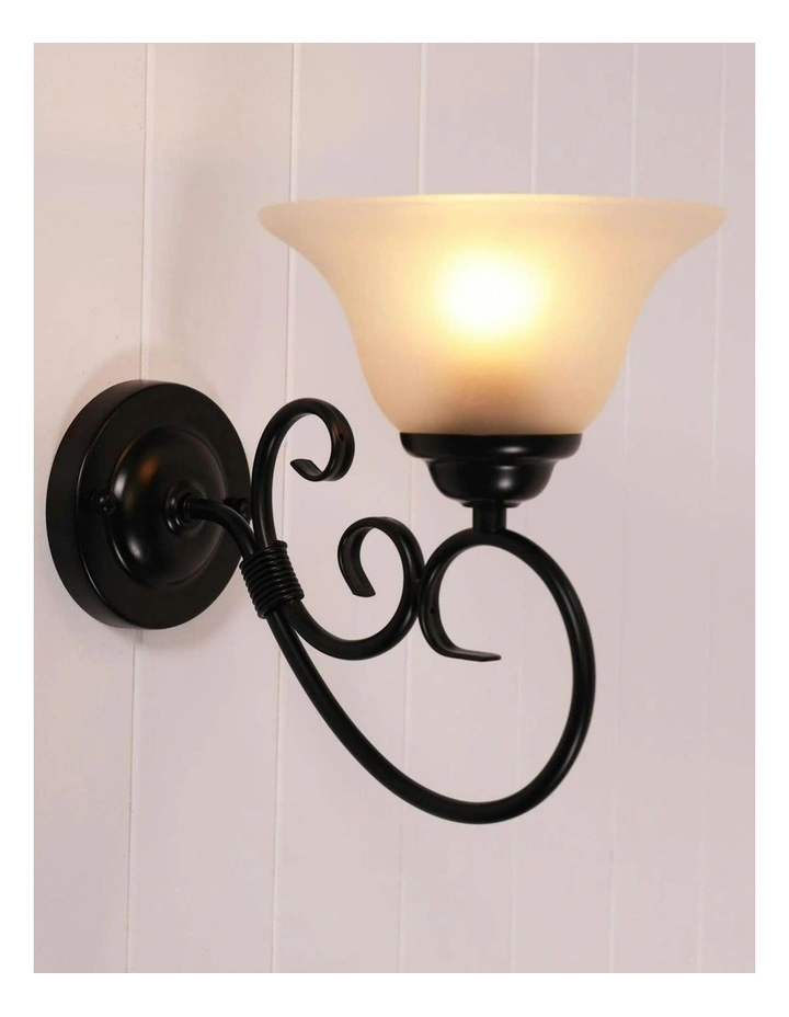 Gaston Ii Traditional Frost Wall Light in Black image 2
