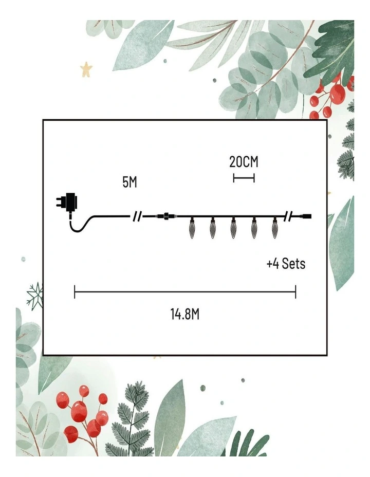 C9 Pinecone 50 Led Connectable String Lights in Red + White image 2