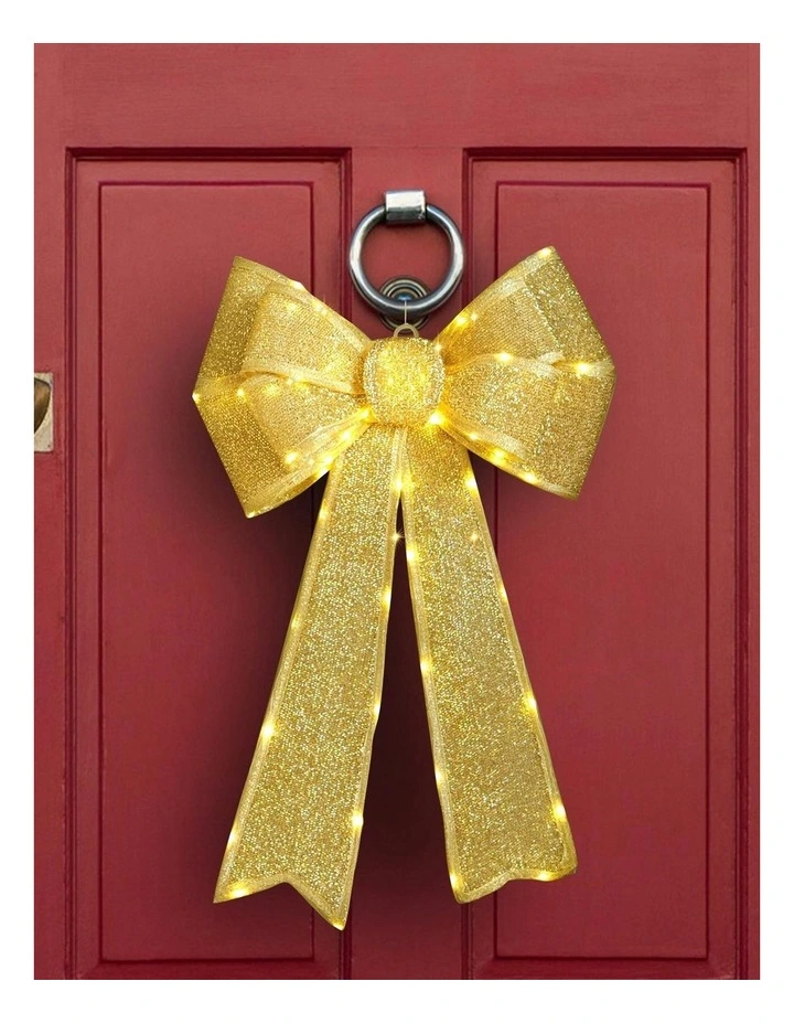 Battery Operated Led Lit Bow in Gold image 2