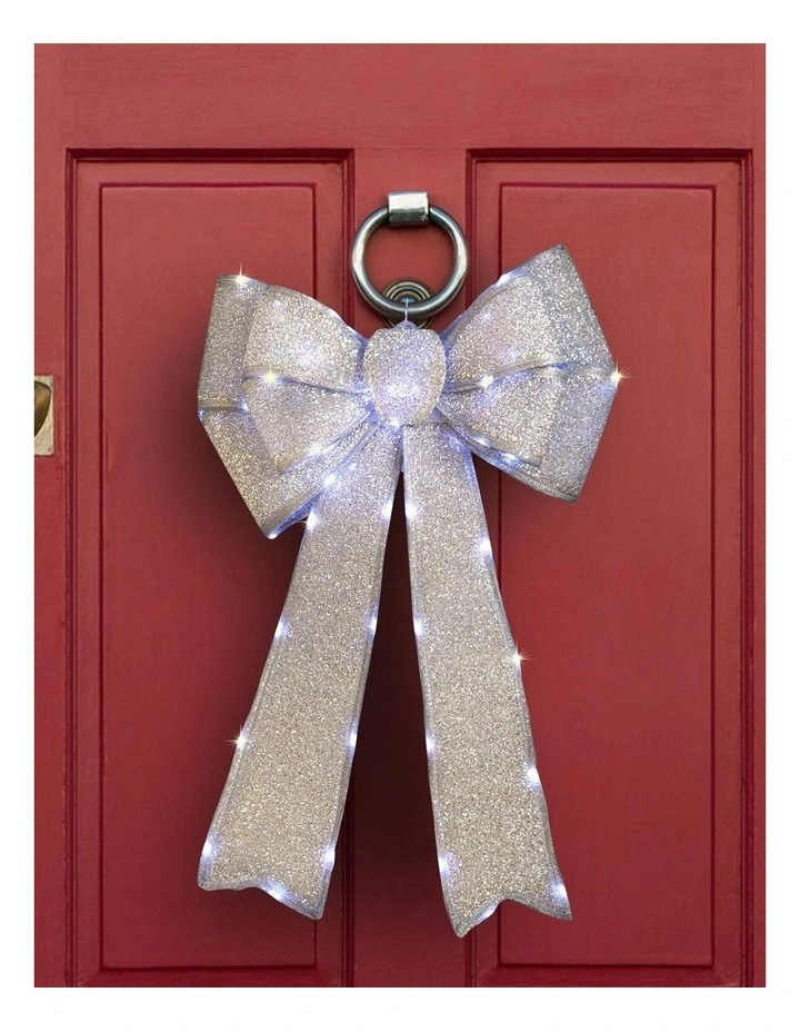 Battery Operated Led Lit Bow in Silver image 2