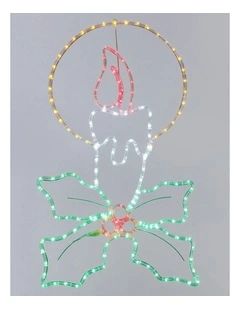 Led Christmas Candle with Holly Sprig Silhouette in Multi