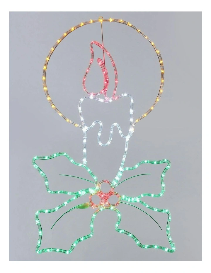 Led Christmas Candle with Holly Sprig Silhouette in Multi image 1