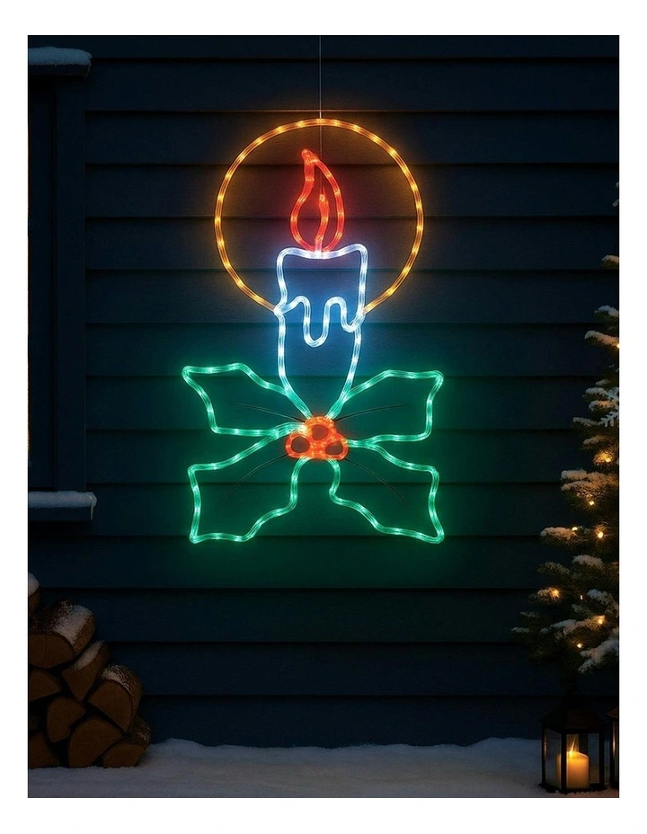 Led Christmas Candle with Holly Sprig Silhouette in Multi image 2
