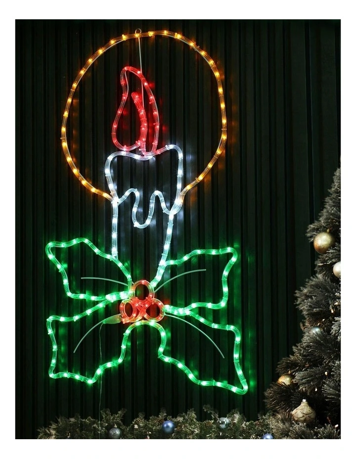 Led Christmas Candle with Holly Sprig Silhouette in Multi image 3