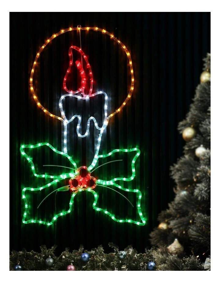 Led Christmas Candle with Holly Sprig Silhouette in Multi image 4