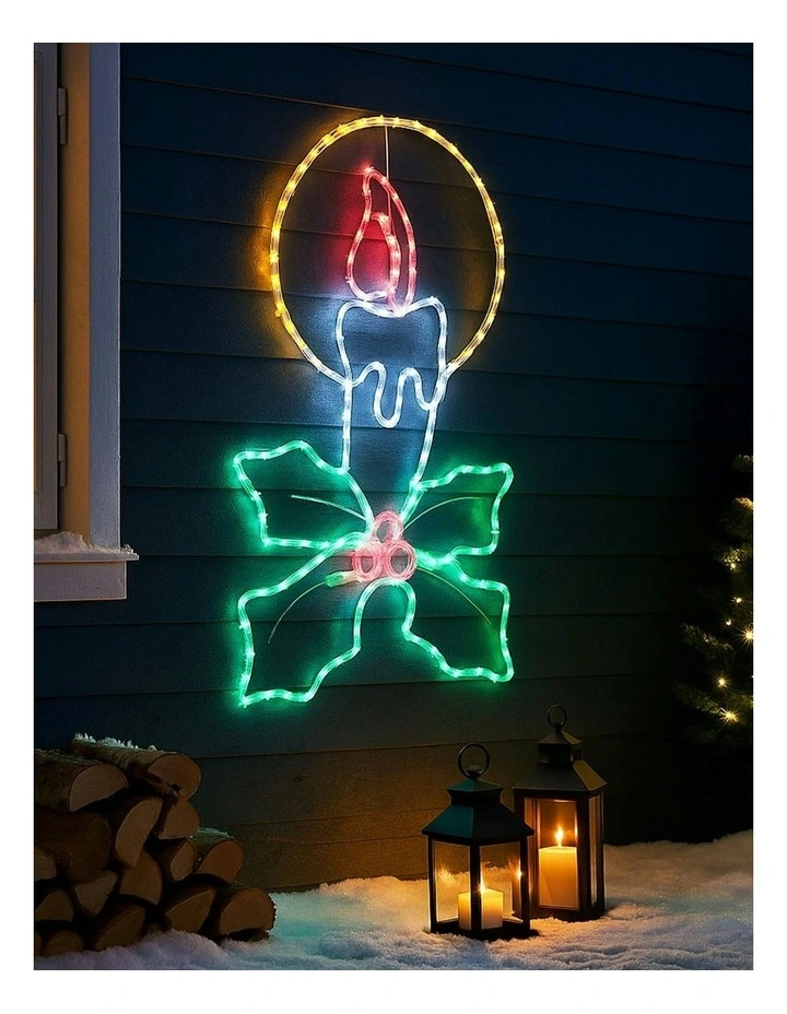 Led Christmas Candle with Holly Sprig Silhouette in Multi image 5
