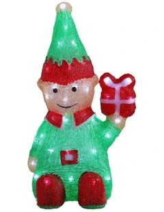 Acrylic Christmas Elf with Giftbox in Multi