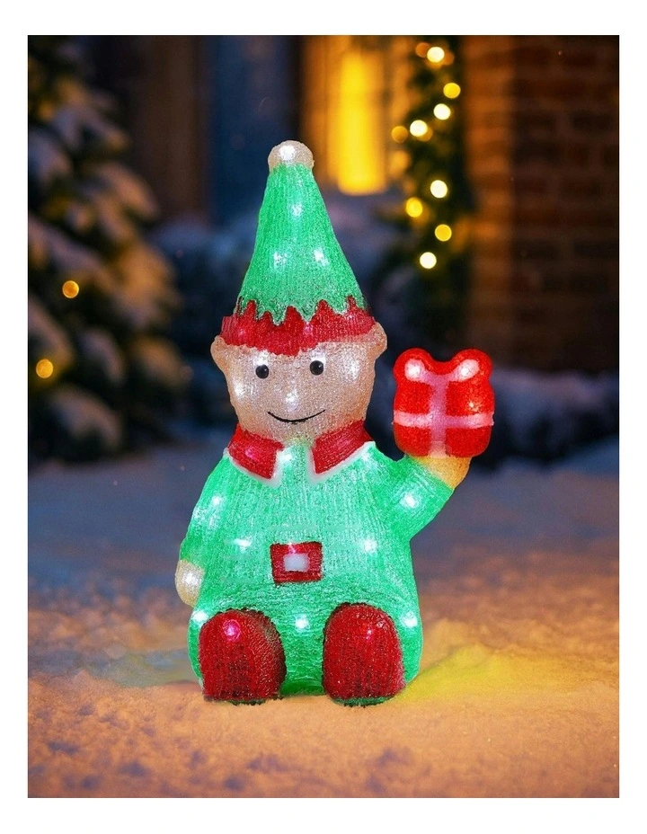 Acrylic Christmas Elf with Giftbox in Multi image 2