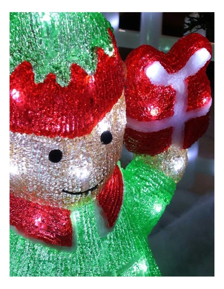 Acrylic Christmas Elf with Giftbox in Multi image 3