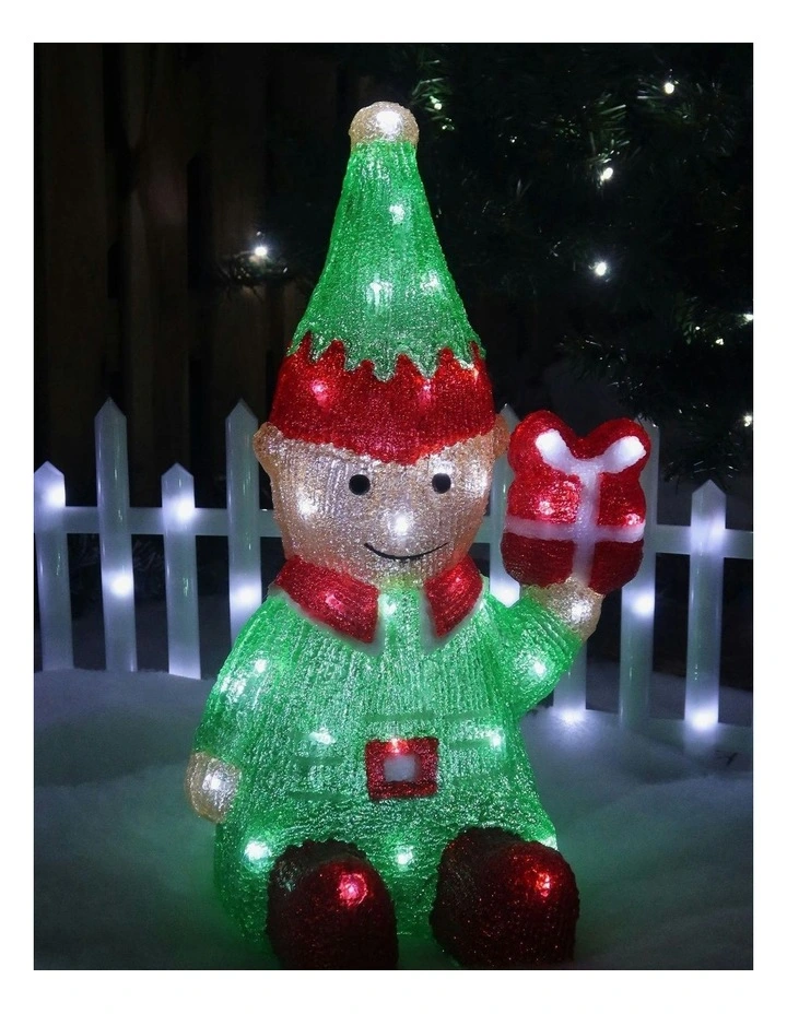 Acrylic Christmas Elf with Giftbox in Multi image 4
