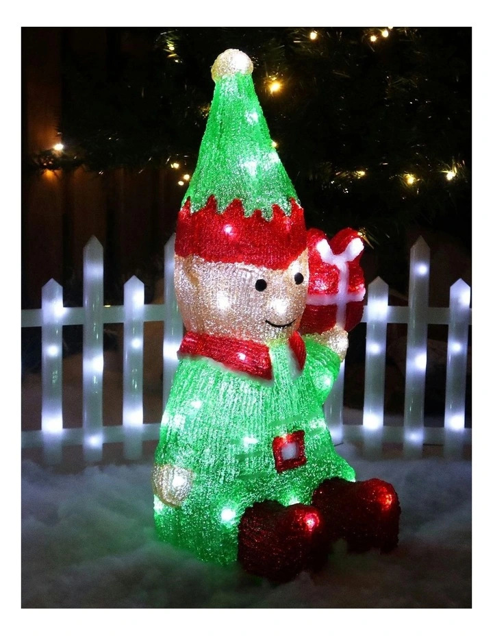 Acrylic Christmas Elf with Giftbox in Multi image 5