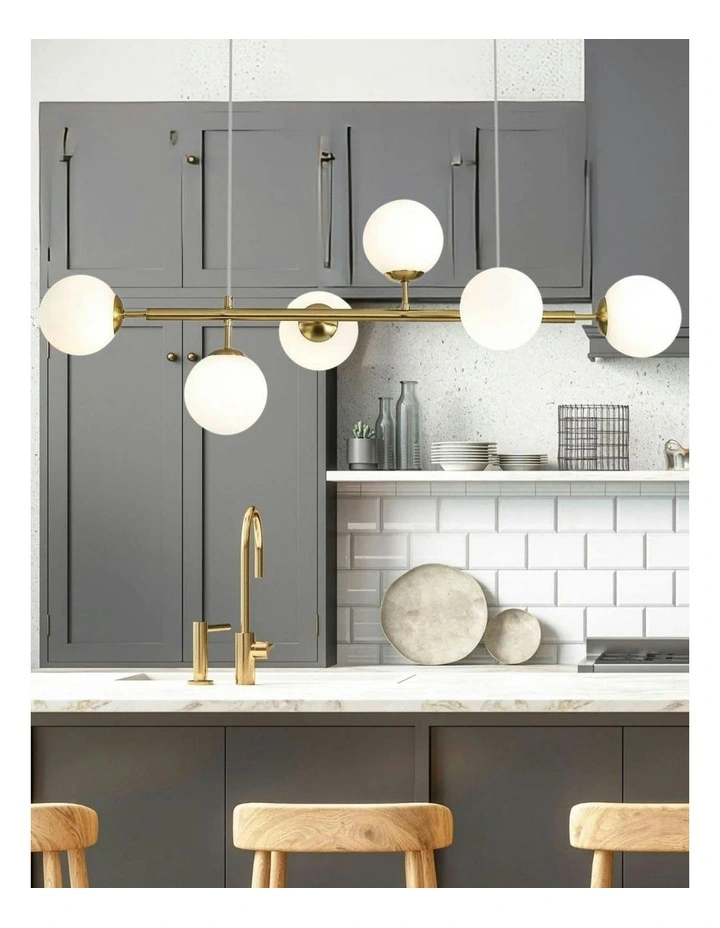 Eva Opal Glass Pendant Light in Satin Brass image 3