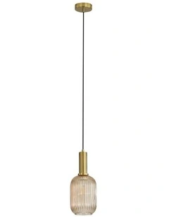 Luxe Ribbed Glass Pendant Light in Amber