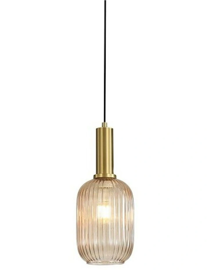 Luxe Ribbed Glass Pendant Light in Amber image 2