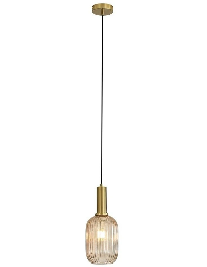 Luxe Ribbed Glass Pendant Light in Amber image 3
