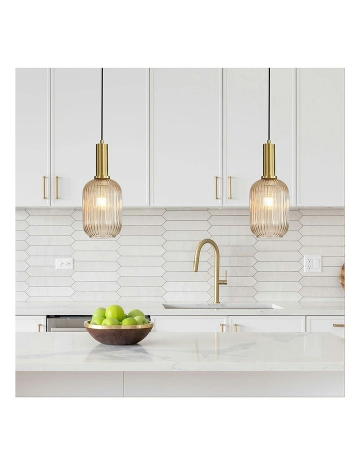Luxe Ribbed Glass Pendant Light in Amber image 4
