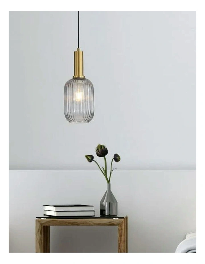 Luxe Ribbed Glass Pendant Light in Smoke image 3