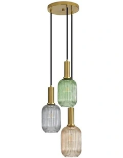 Luxe Trilight Ribbed Glass Pendant Light in Multi