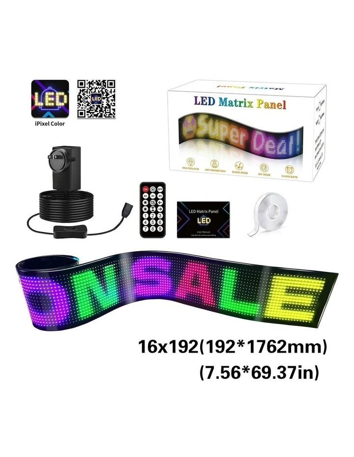 Programmable LED Matrix Panel Flexible Screen IP65 with APP Control 192*1762mm in Multi image 7