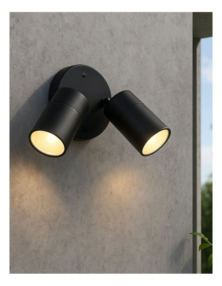 Zyven Adjustable2-Light Outdoor Wall Spotlight in Black image 2