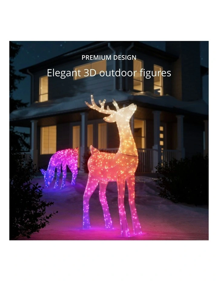 240 LED 3D Reindeers - Stag Reindeer AU Plug Clear Wire Iron, Acrylic - RGB+W image 3