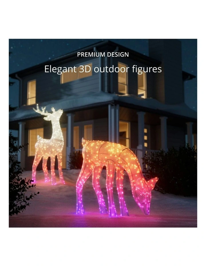 160 LED 3D Reindeers - Doe Reindeer AU Plug Clear Wire Iron, Acrylic - RGB+W image 3
