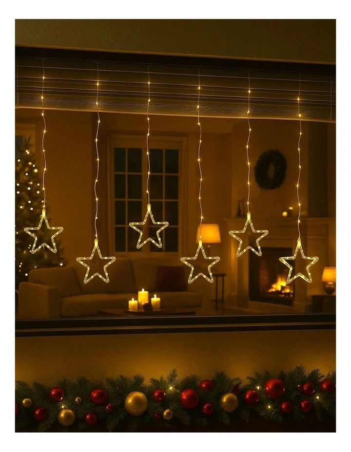 Waterfall Curtain With Stars 200cm in Warm White image 1