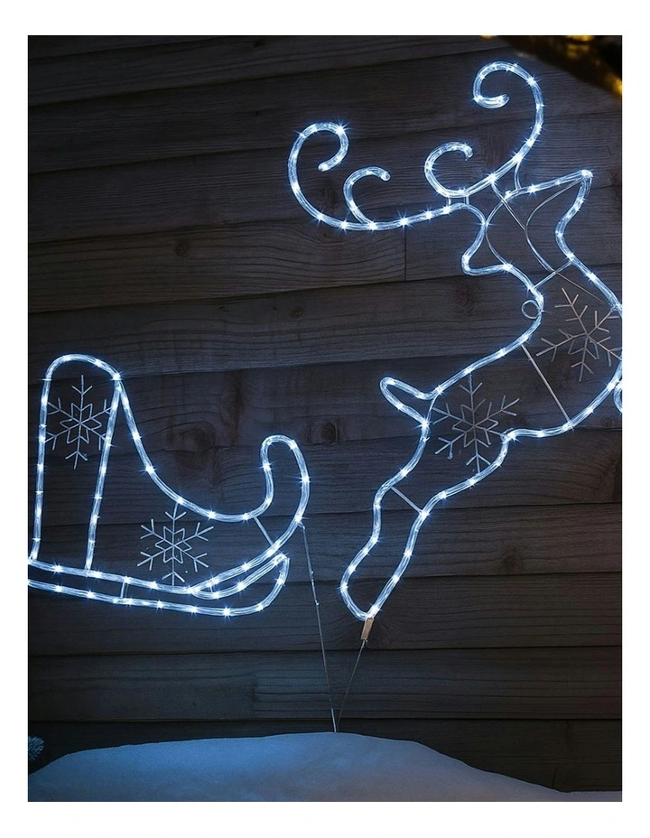 2D Flying Reindeer With Sleigh Rope Light Silhouette image 1