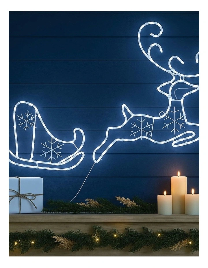 2D Flying Reindeer With Sleigh Rope Light Silhouette image 2
