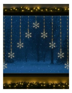 V-Shape Curtain With Snowflake in Warm White