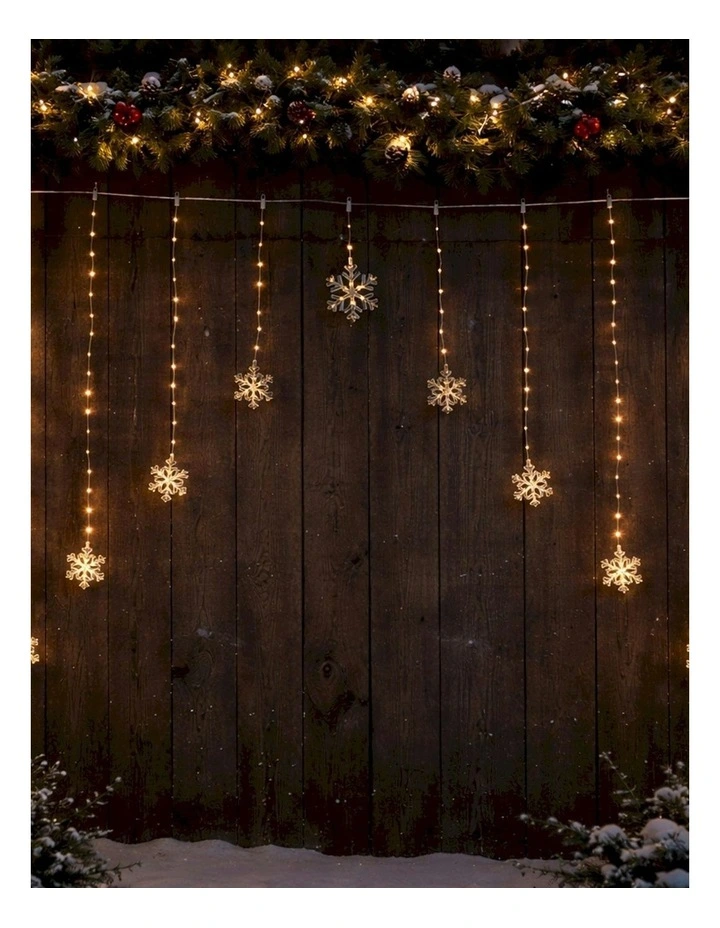 V-Shape Curtain With Snowflake in Warm White image 3