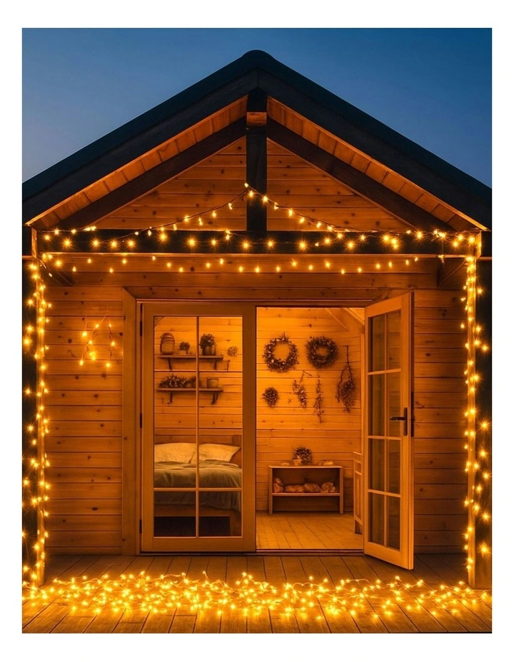 LED Connectable Fairy Light 520 Chain Dark Green Cable in Amber image 2